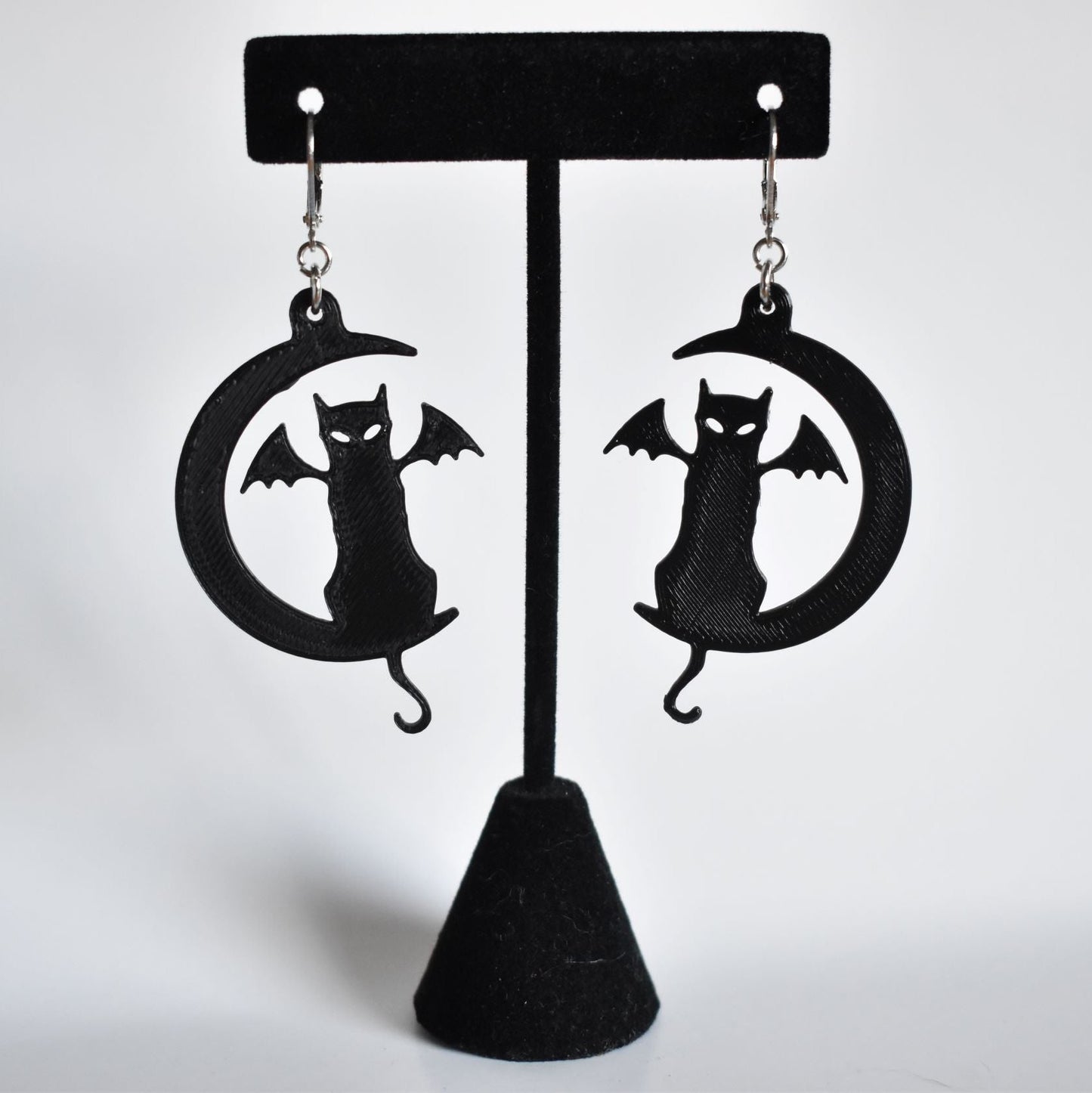 Spooky Halloween Cat and Moon Earrings