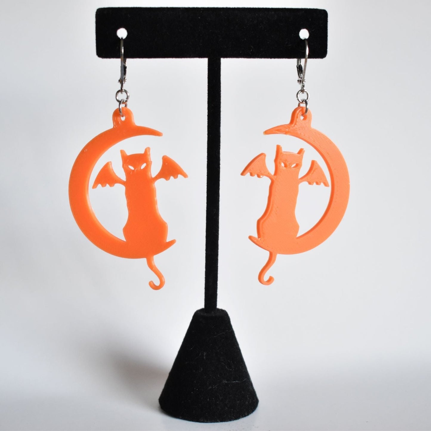 Spooky Halloween Cat and Moon Earrings