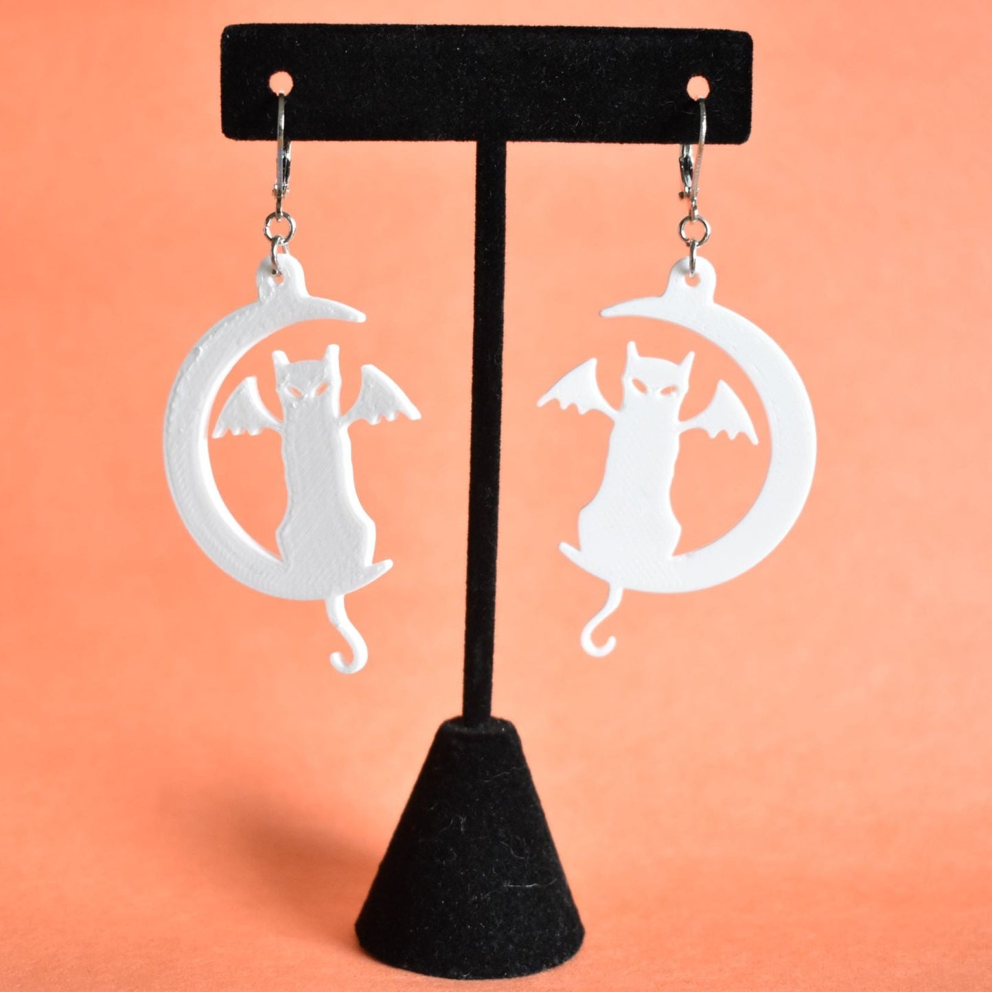 Spooky Halloween Cat and Moon Earrings